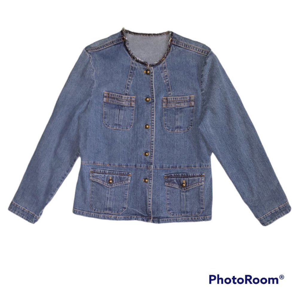 Denim Jacket With Frayed Neckline Size L